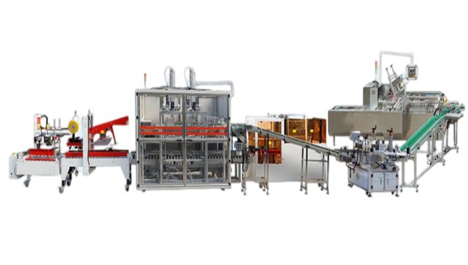 Fully automatic boxing, labeling and packaging production line